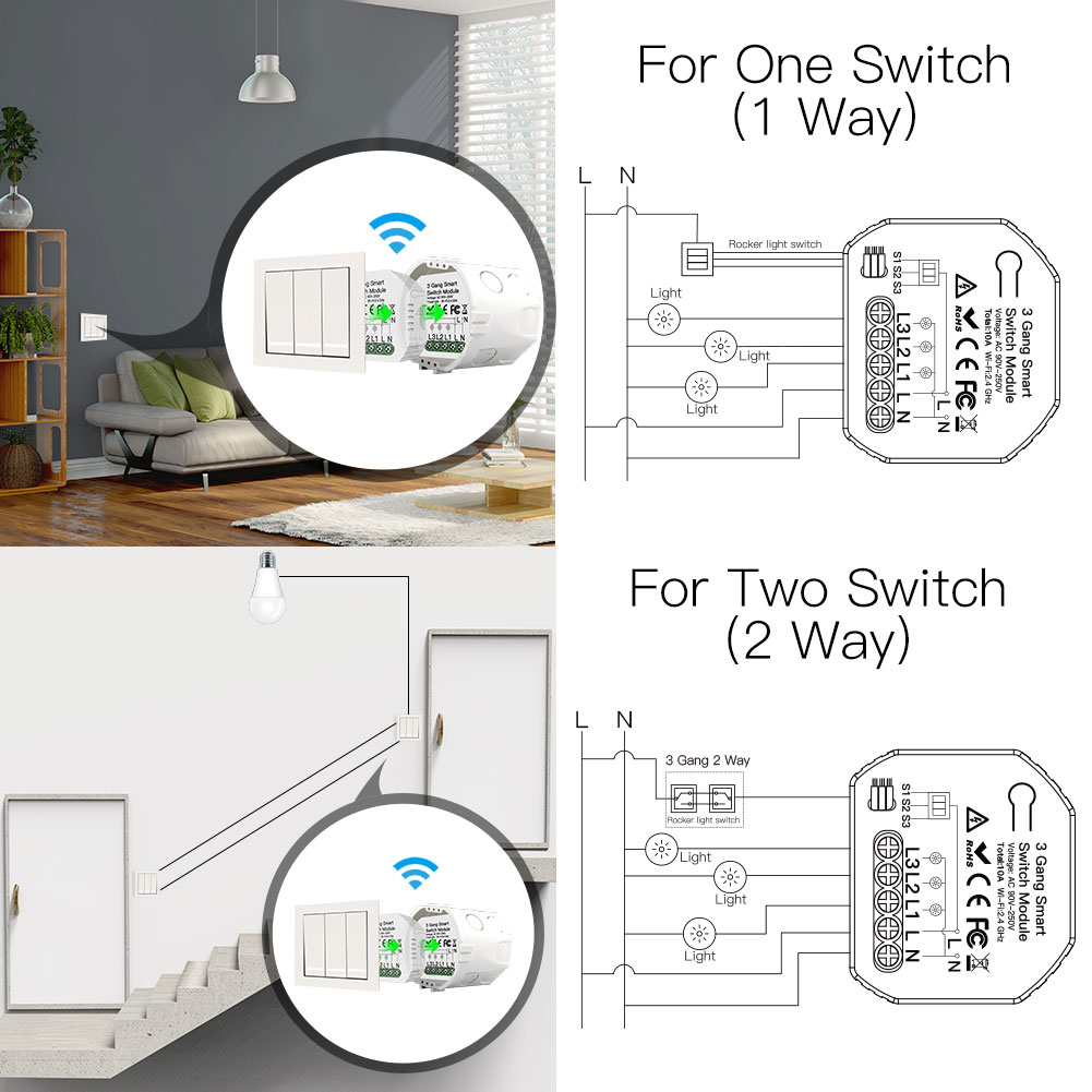 3路WiFi灯开关模块迷你隐藏式
